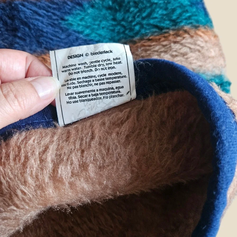 Vintage Biederlack Wearable Blanket Zipper Snap Southwestern Aztec Blue Orange